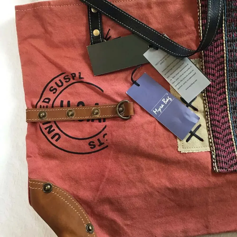 Myra Bag Ruby Canyon Upcycled Canvas and Leather Tote Bag NWT Western Cowgirl - Picture 4 of 7